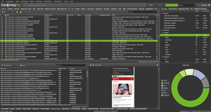 screaming frog seo spider check broken external links